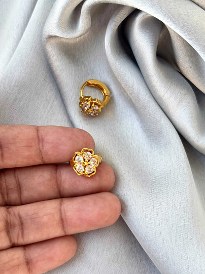 Floral Stone Gold-Plated Hoops