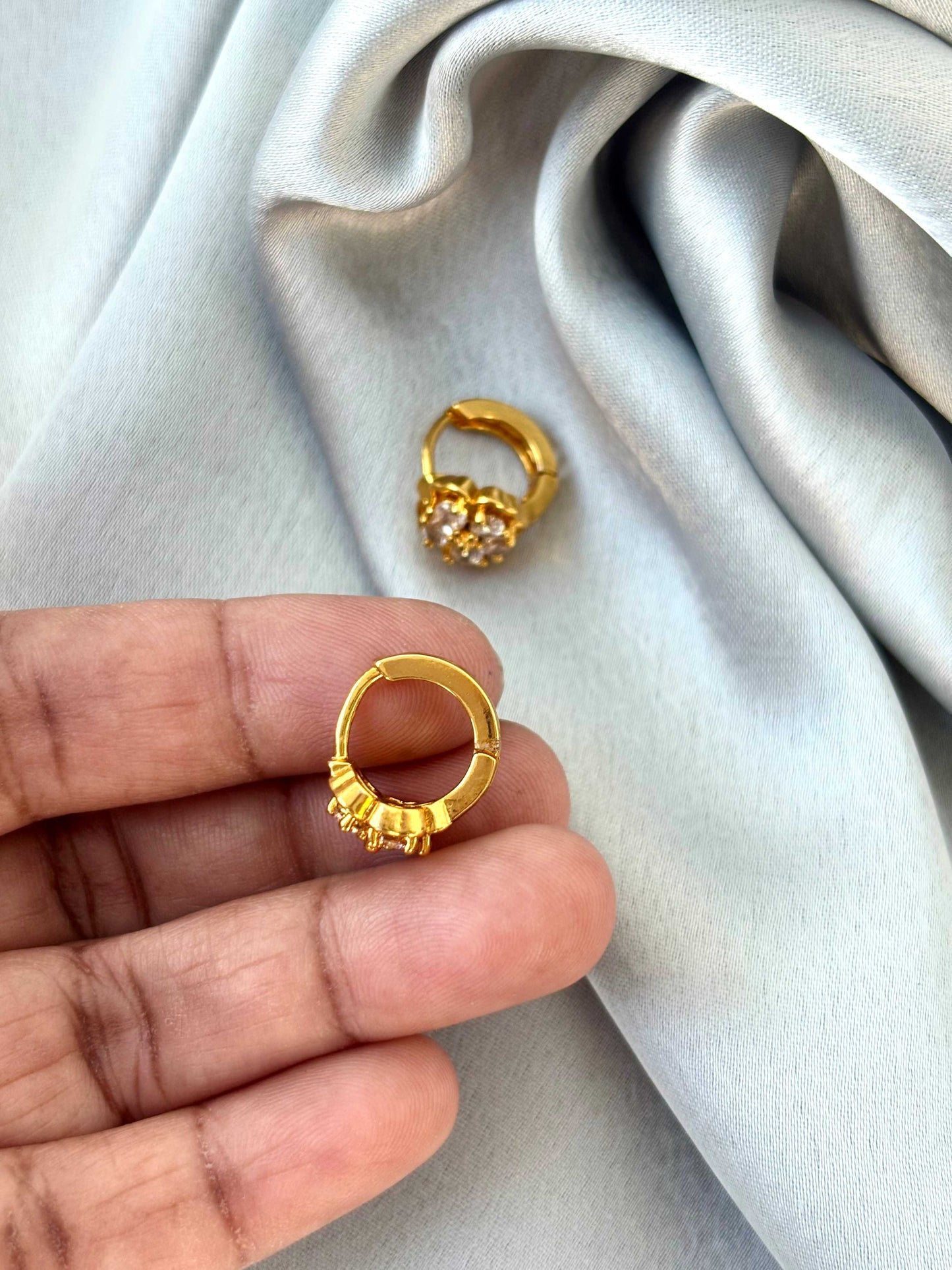 Floral Stone Gold-Plated Hoops
