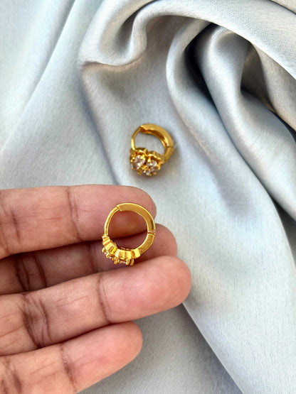 Floral Stone Gold-Plated Hoops