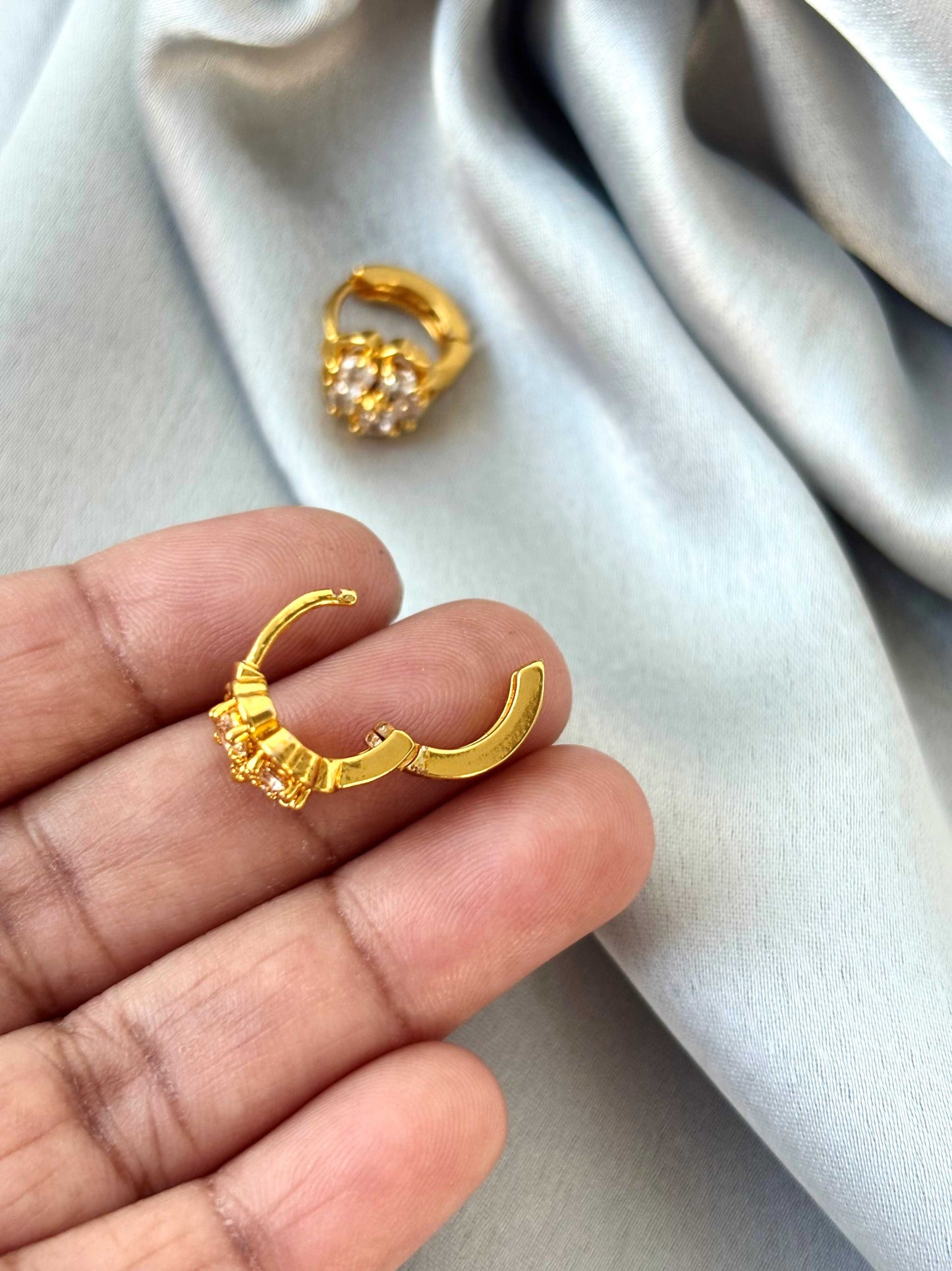Floral Stone Gold-Plated Hoops