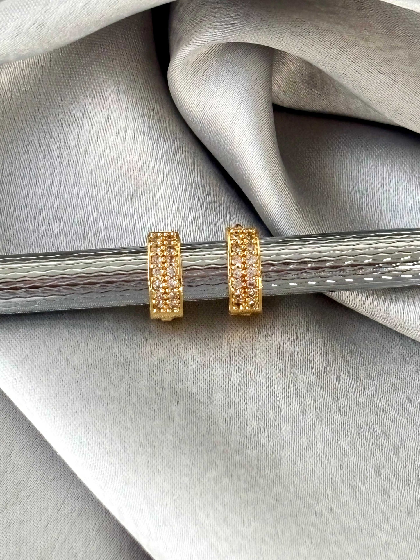 Pave-Set Triple Row Gold-Plated Huggies