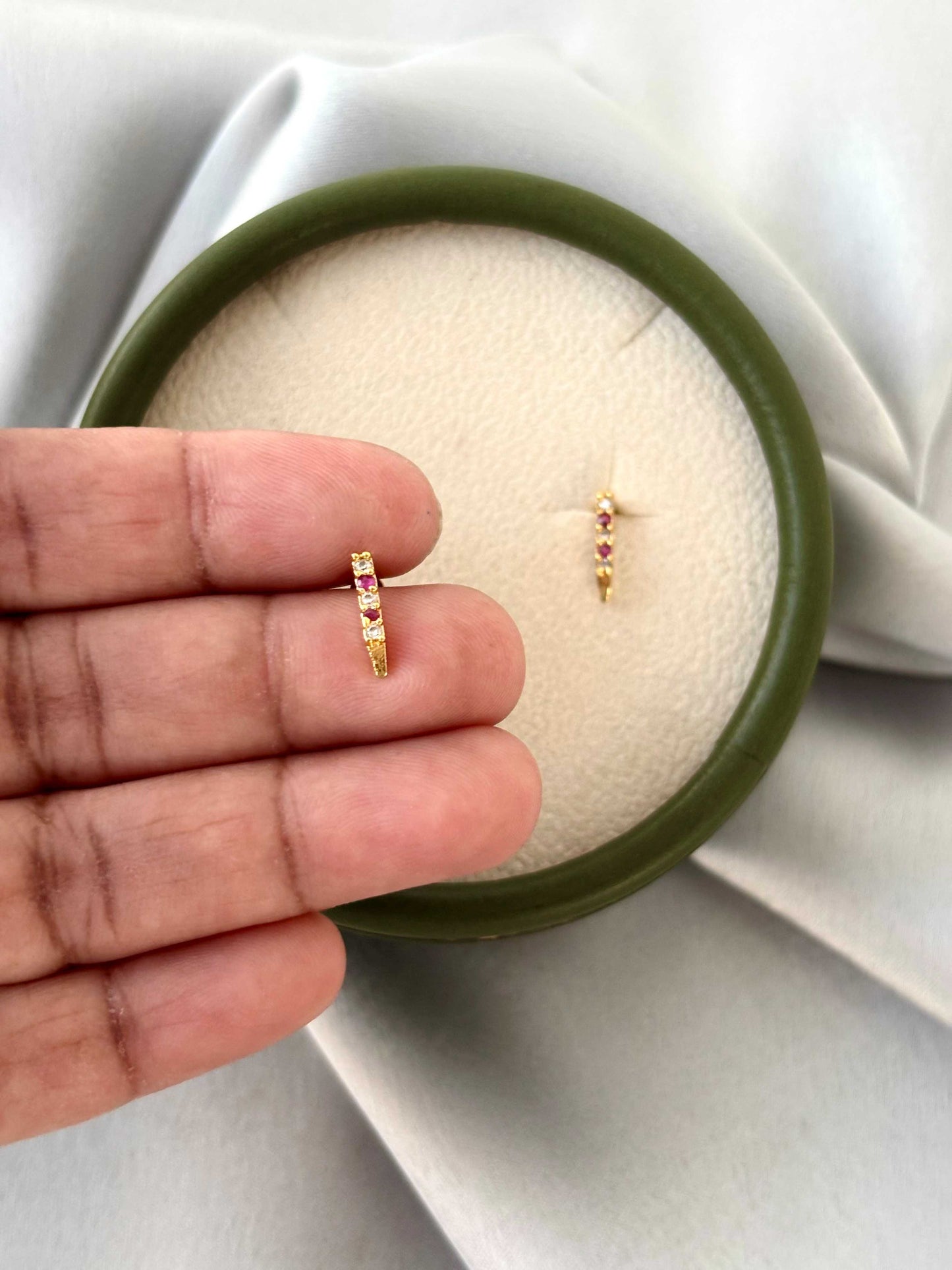 Vertical Bar Pink and White Stone Studs