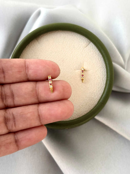 Vertical Bar Pink and White Stone Studs