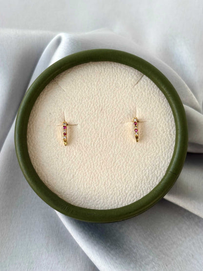 Vertical Bar Pink and White Stone Studs