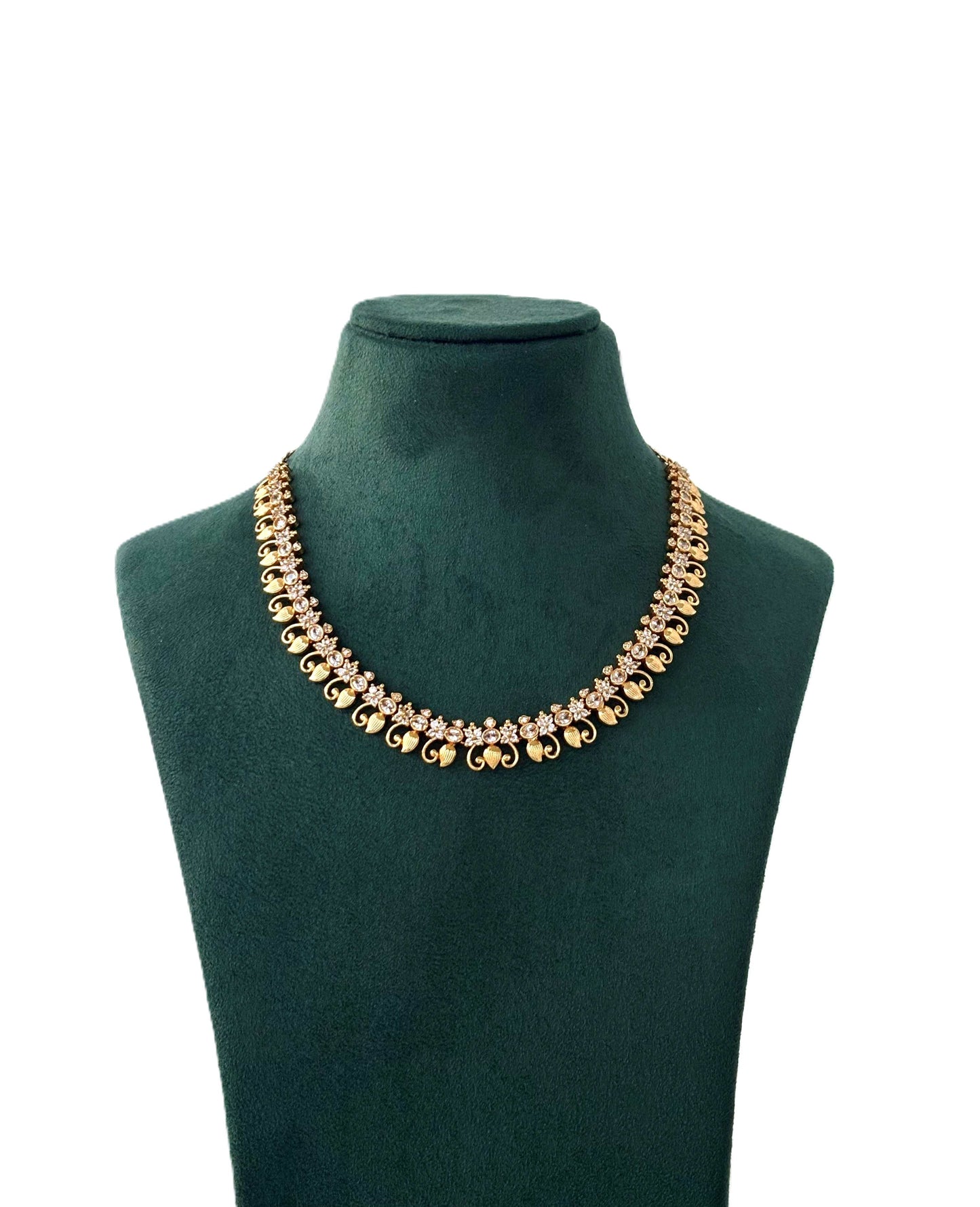 Intricate Floral Leaf Gold-Plated Necklace
