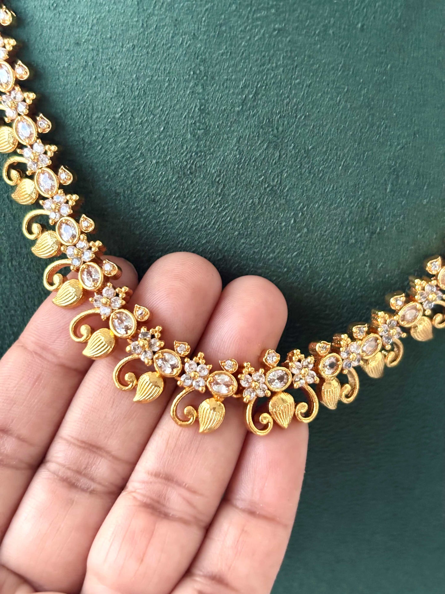Intricate Floral Leaf Gold-Plated Necklace