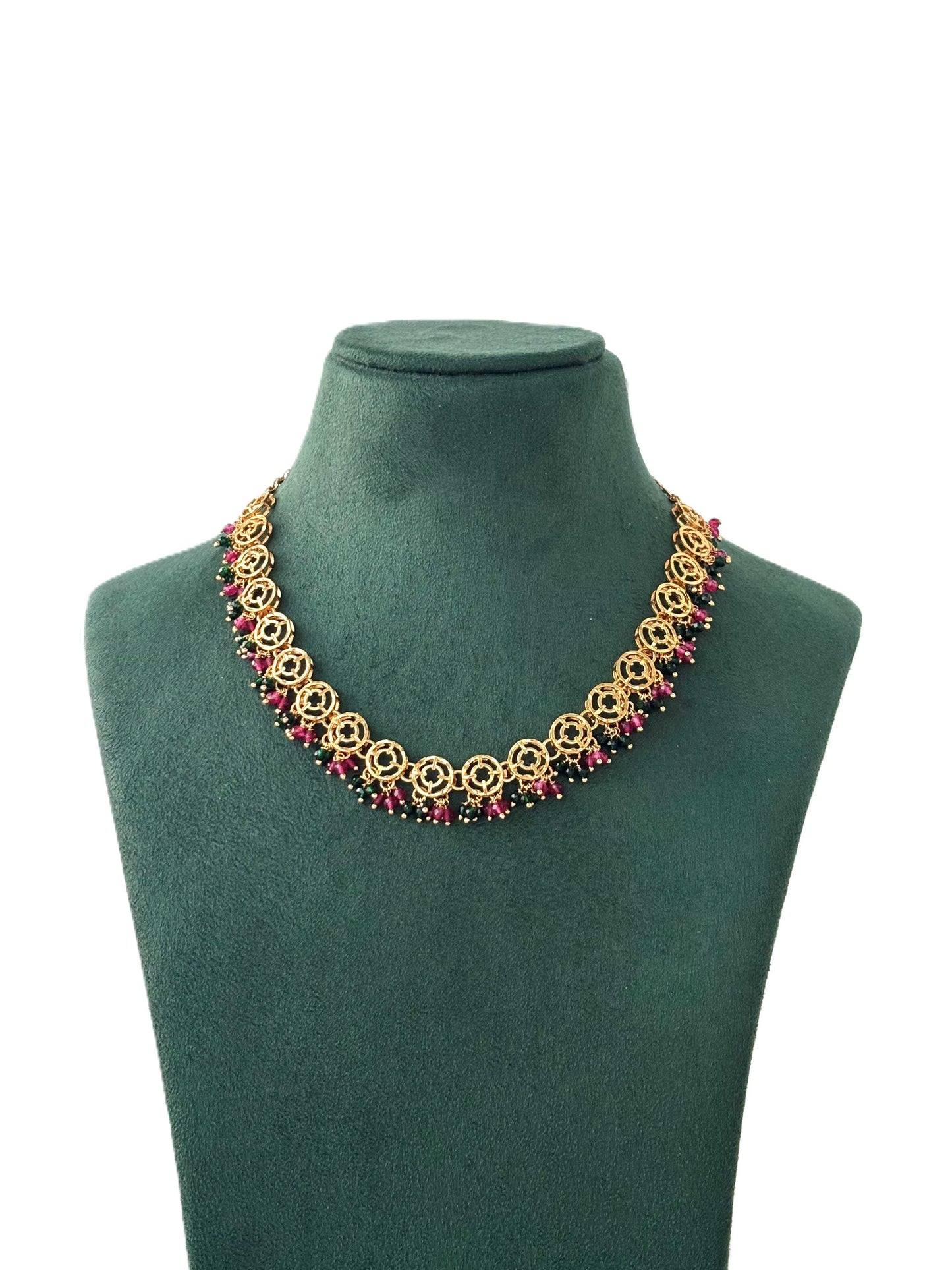 Circular Link Gold-Plated Bead Necklace