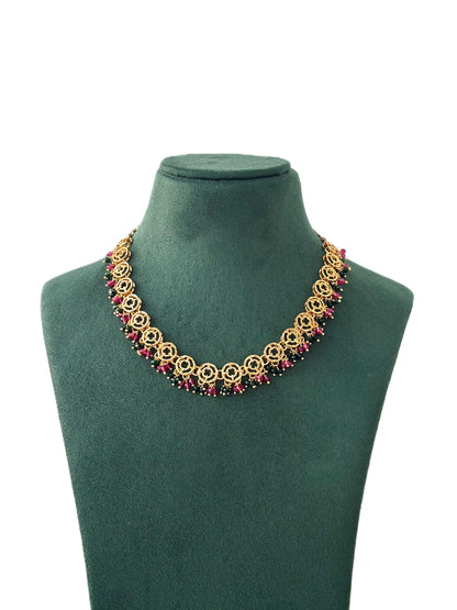 Circular Link Gold-Plated Bead Necklace