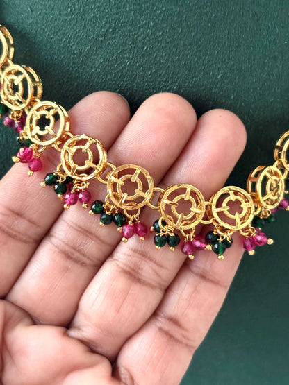 Circular Link Gold-Plated Bead Necklace