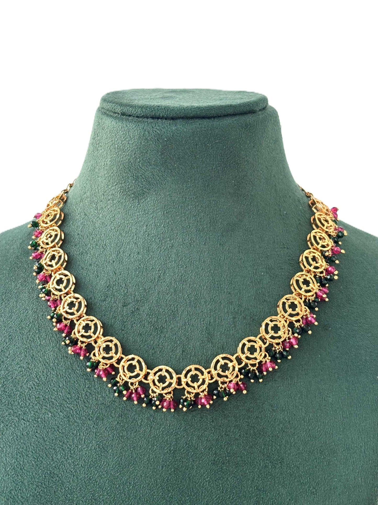 Circular Link Gold-Plated Bead Necklace