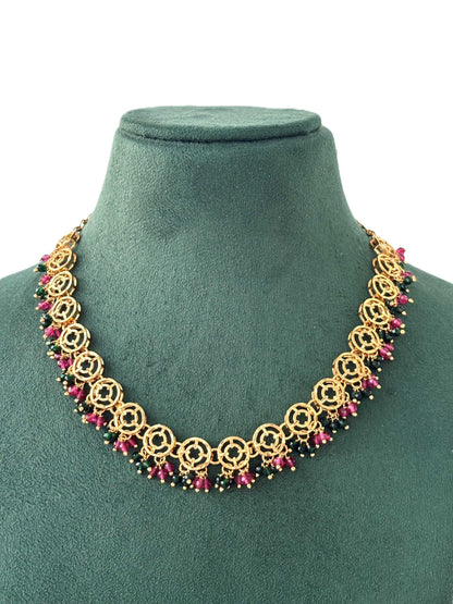 Circular Link Gold-Plated Bead Necklace