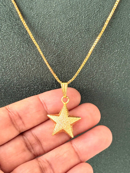 Gold-Plated Textured Star Pendant Necklace