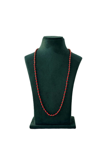 Red Pavizham Bead Gold-Plated Long Chain