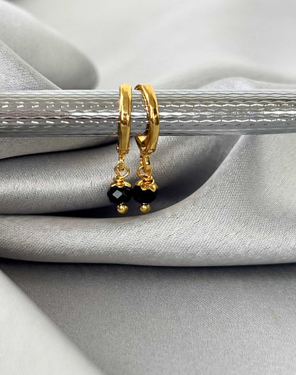 Black Bead Gold-Plated Huggies