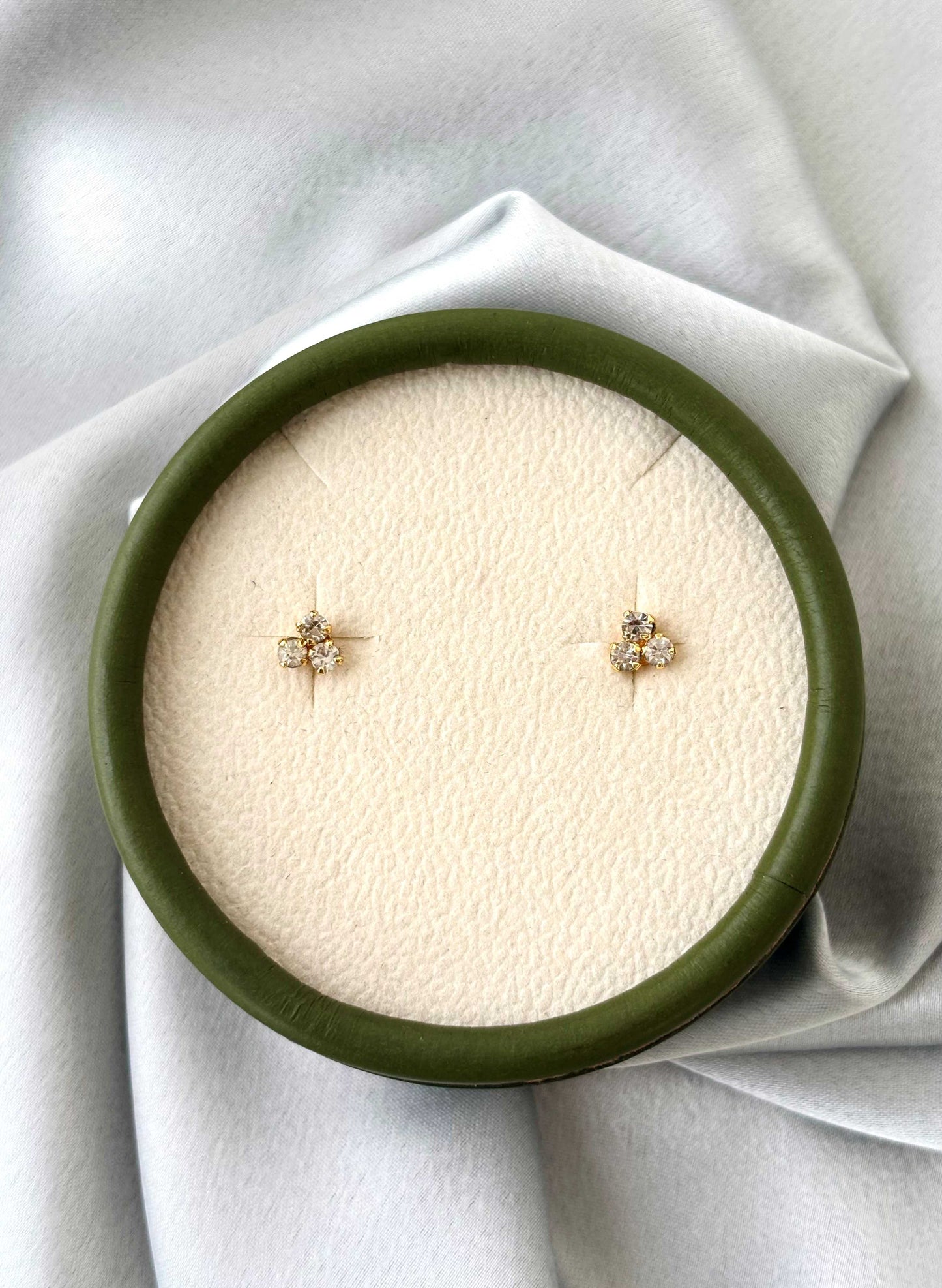 Triple Stone Floral Gold-Plated Studs