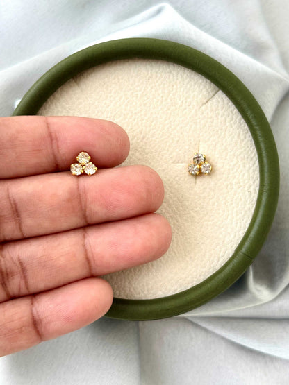 Triple Stone Floral Gold-Plated Studs