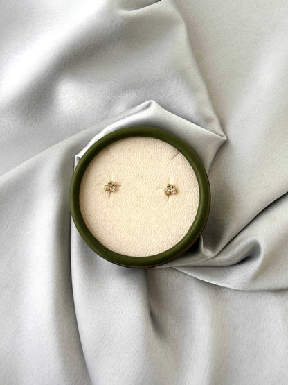 Triple Stone Floral Gold-Plated Studs