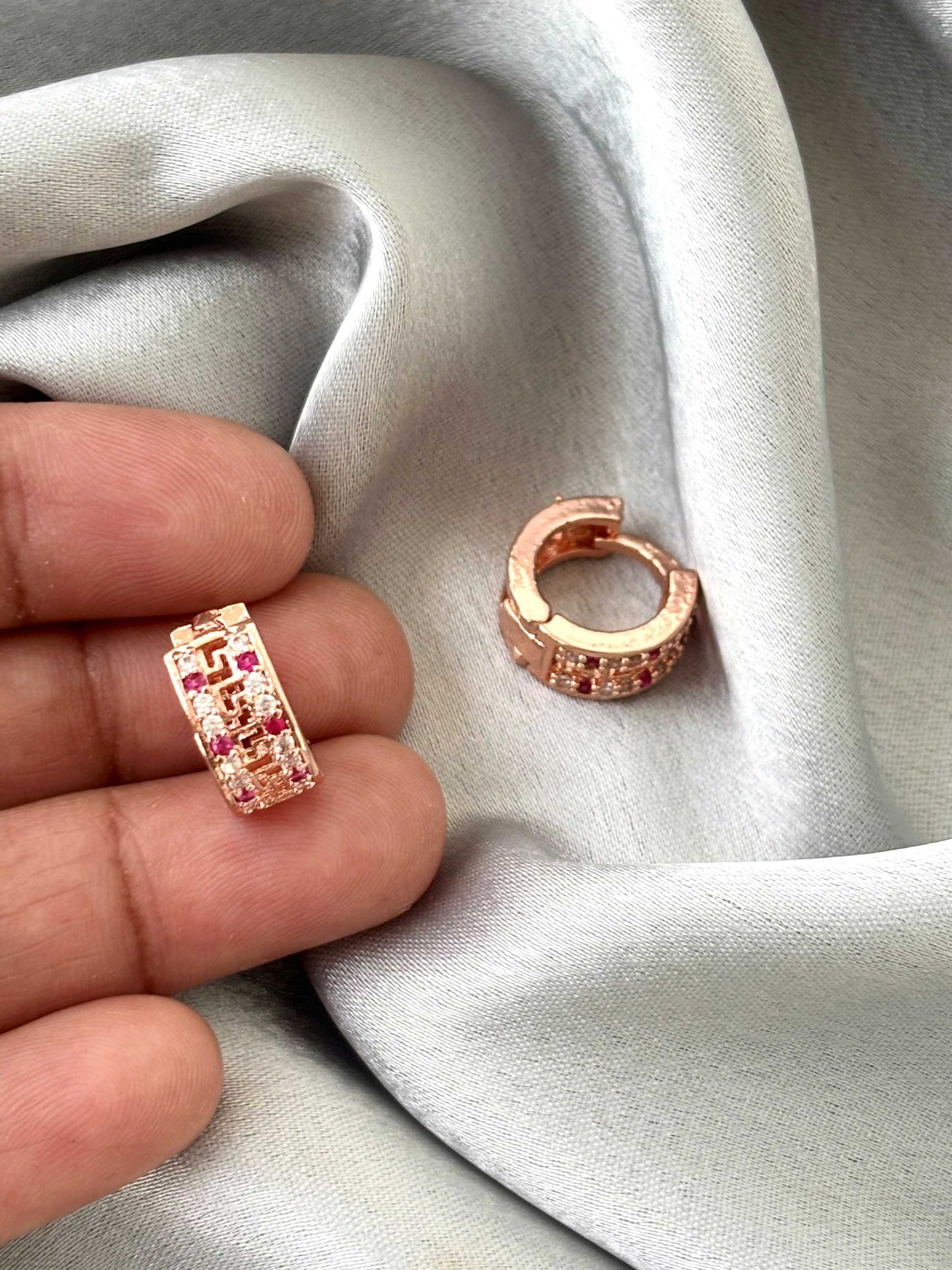 Stone-Encrusted Rose Gold-Plated Huggies