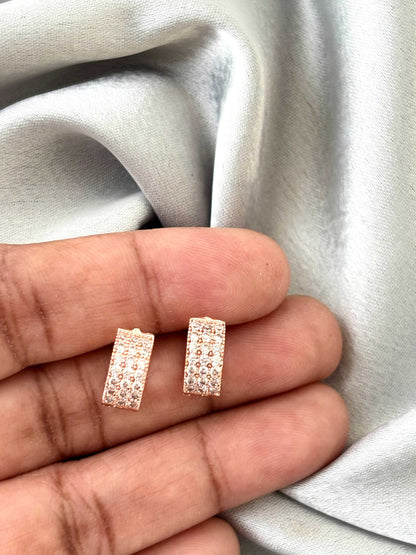 White Stone Rose Gold-Plated Huggies