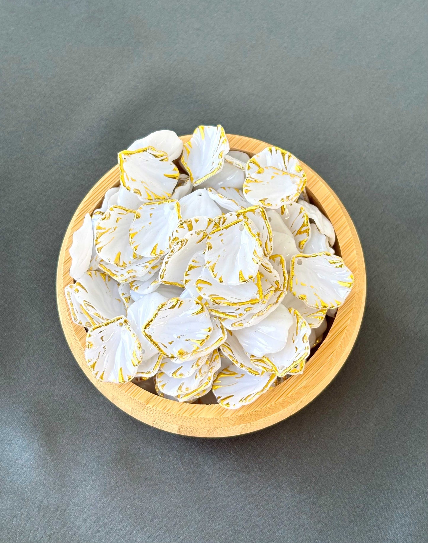 White and Gold Petal Acrylic Beads