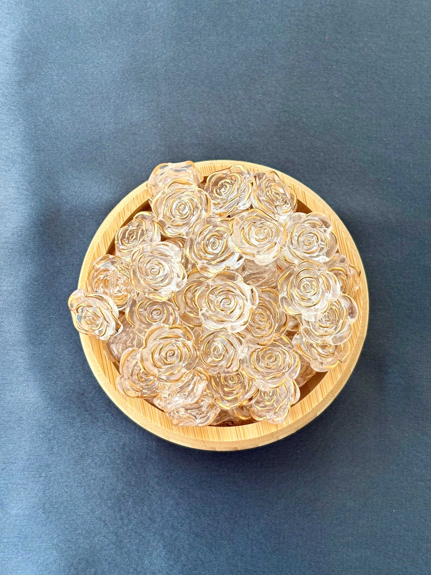 Gold-Rimmed Clear Rose Acrylic Beads