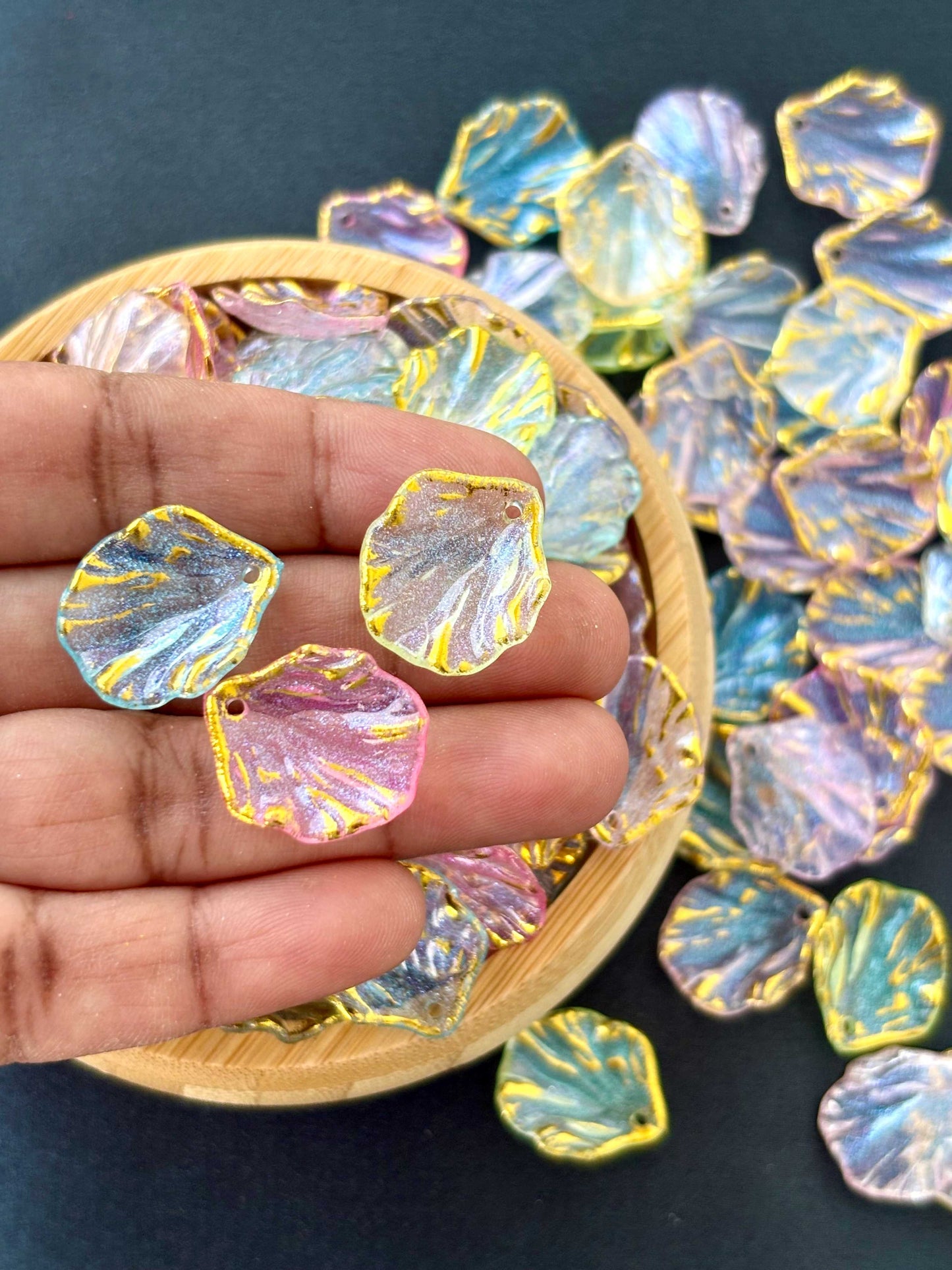 Iridescent Gold-Edged Petal Acrylic Beads
