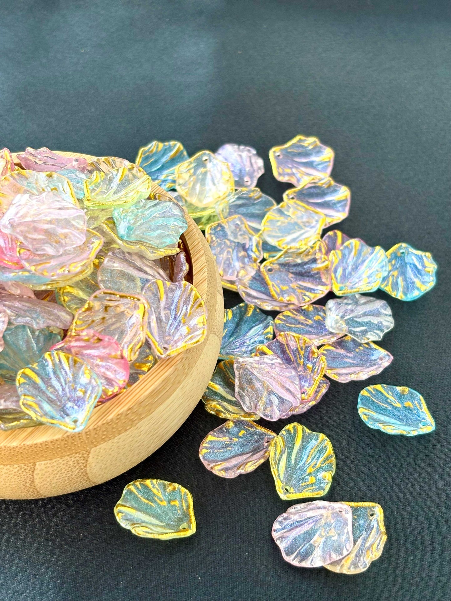Iridescent Gold-Edged Petal Acrylic Beads