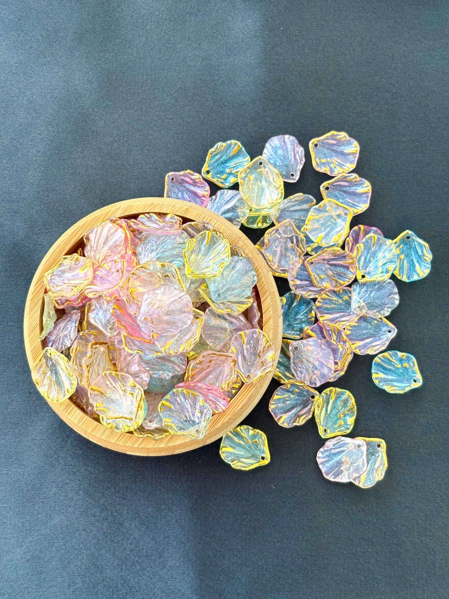 Iridescent Gold-Edged Petal Acrylic Beads