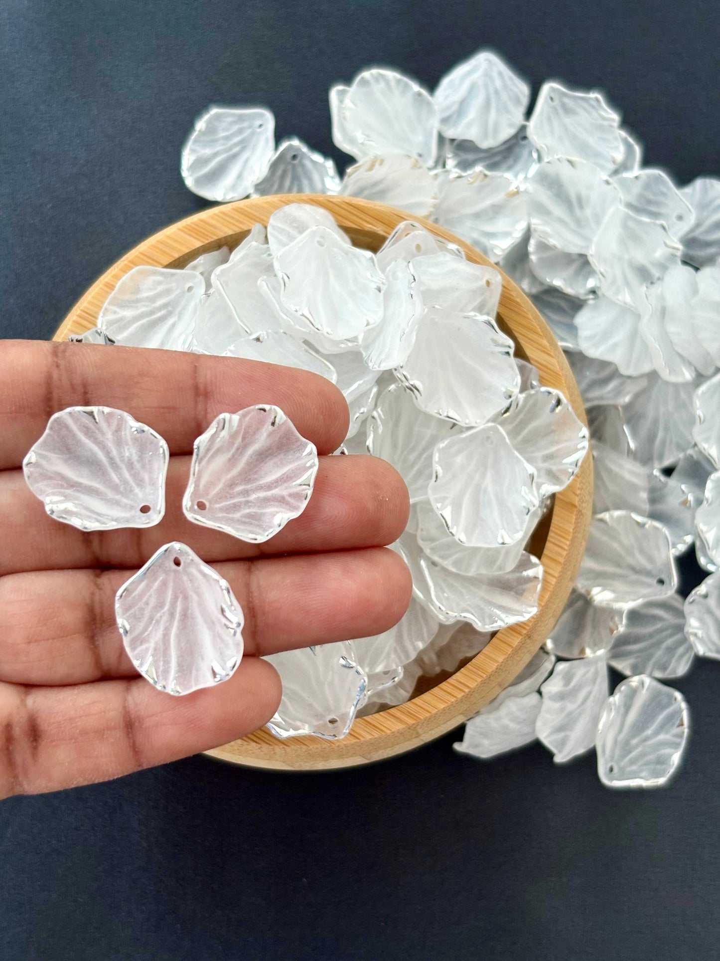 Silver-Edged Frosted Petal Acrylic Beads