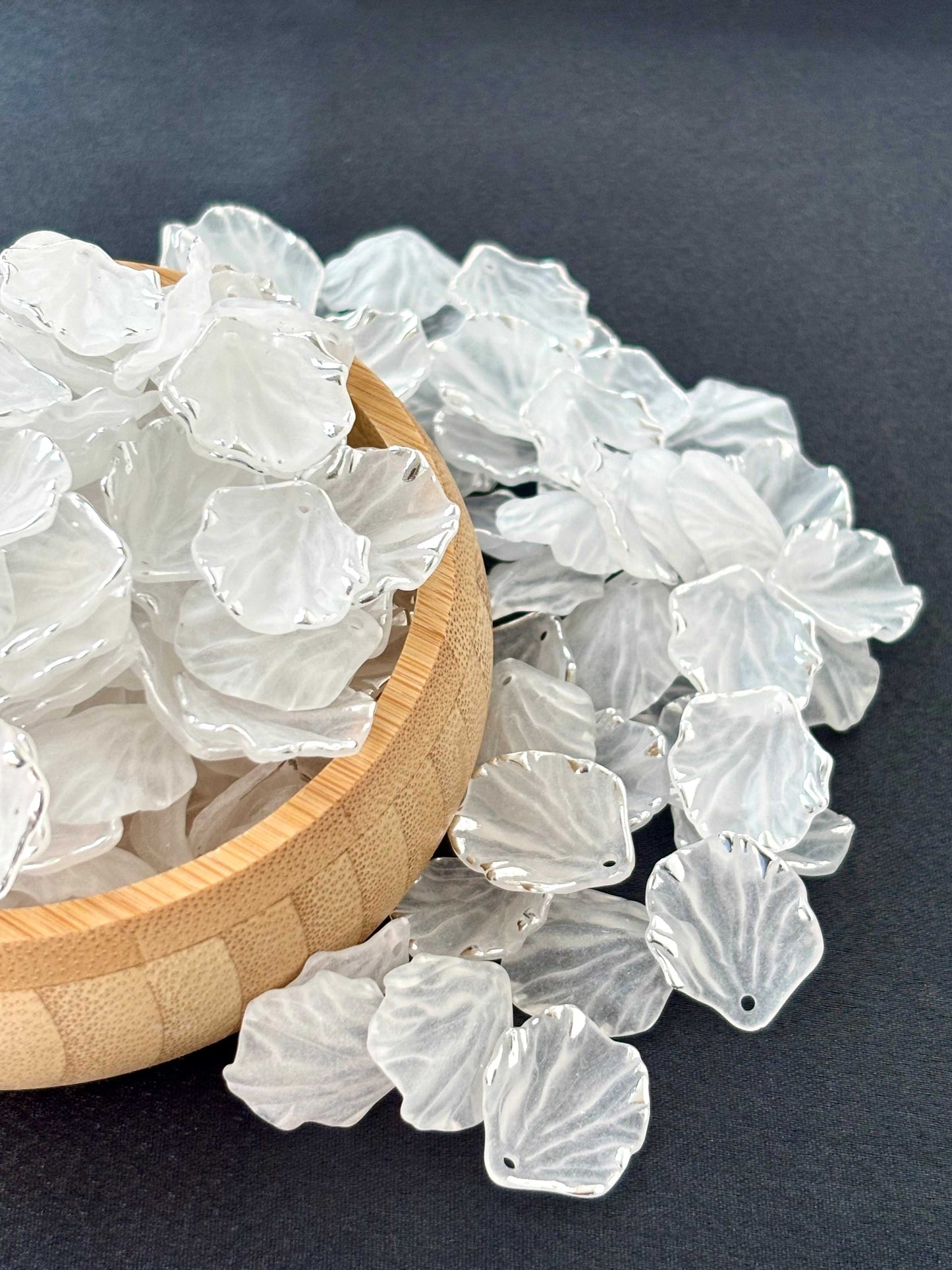 Silver-Edged Frosted Petal Acrylic Beads