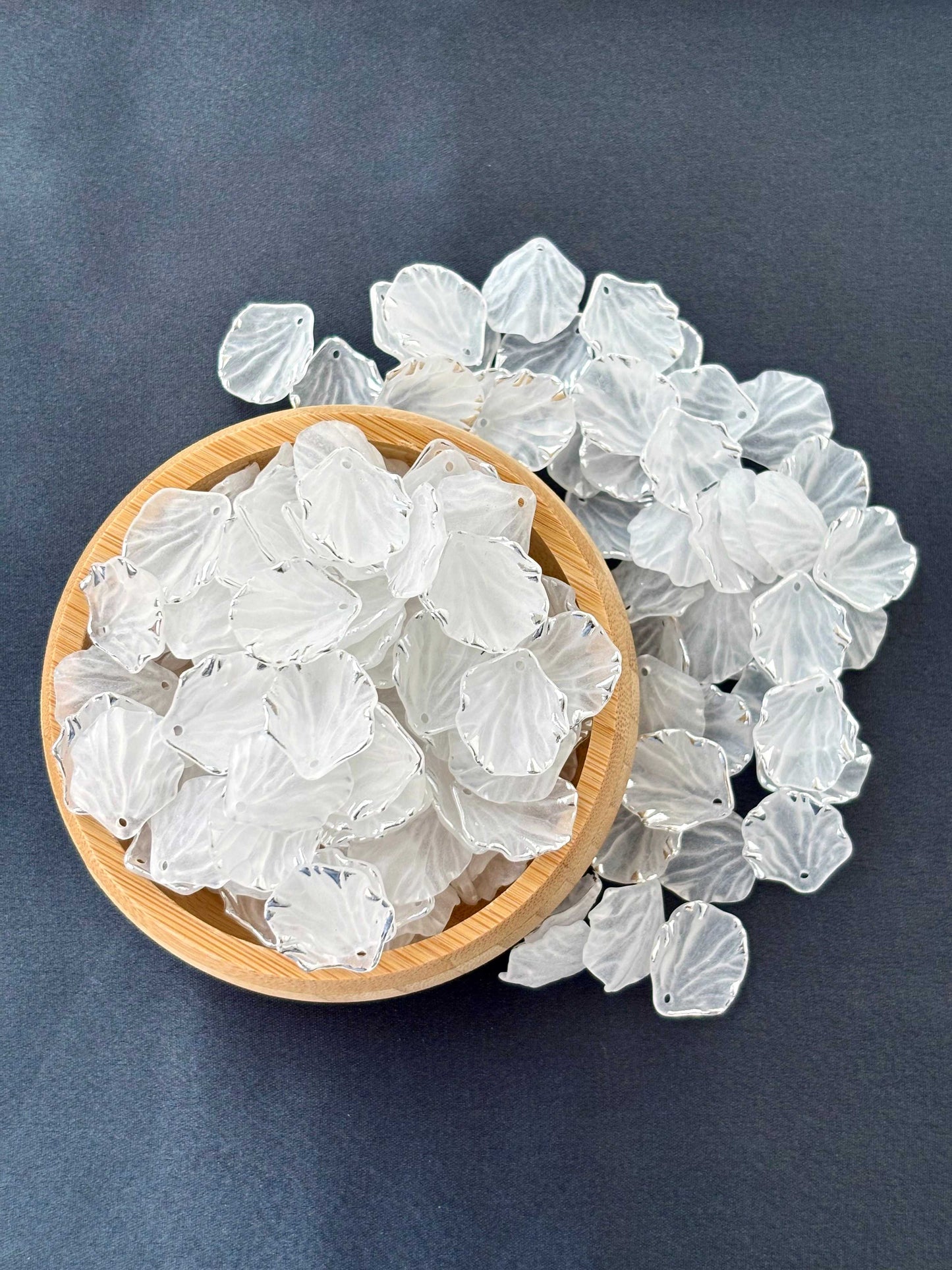 Silver-Edged Frosted Petal Acrylic Beads