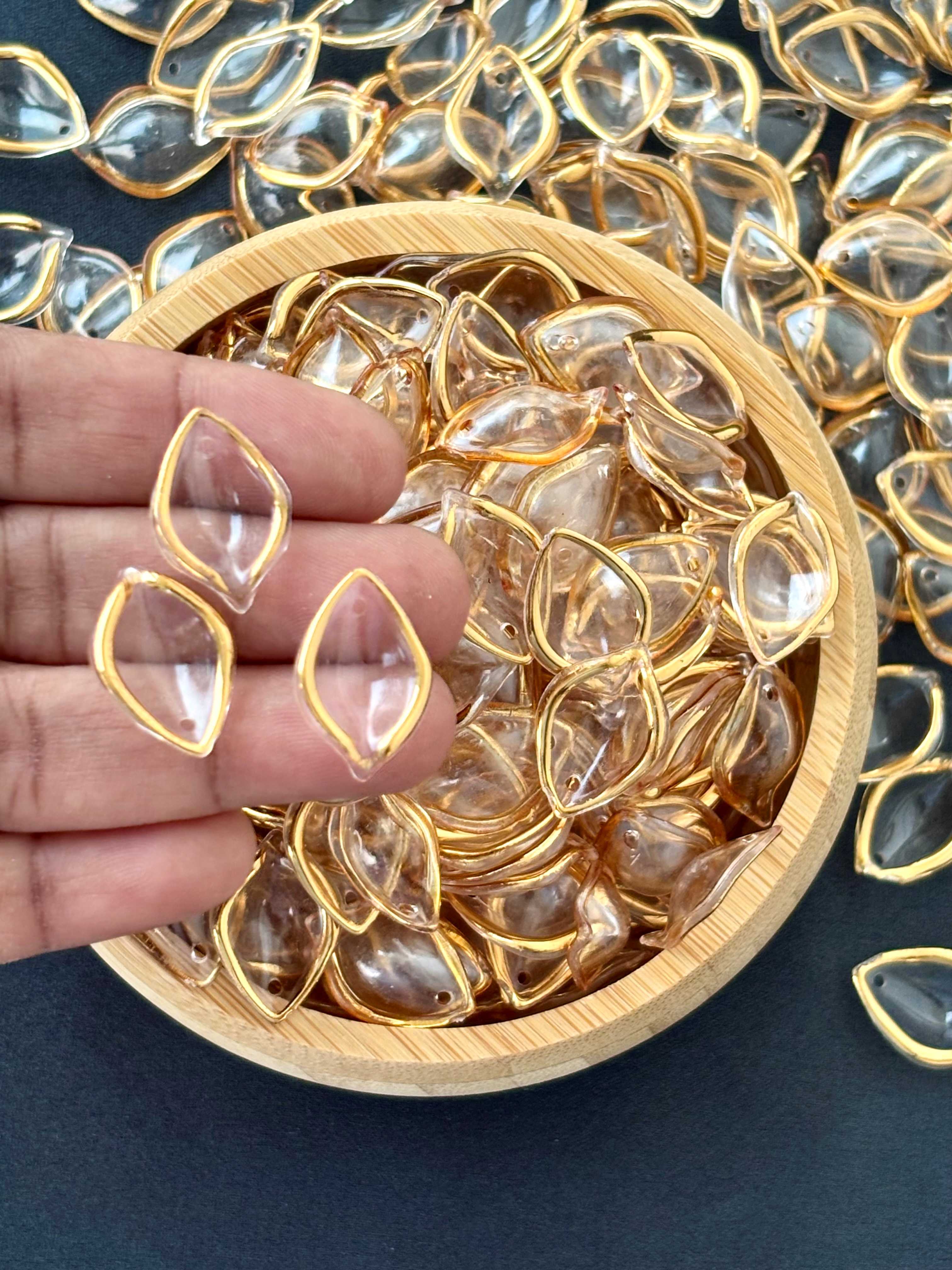 Gold-Rimmed Clear Leaf Acrylic Beads
