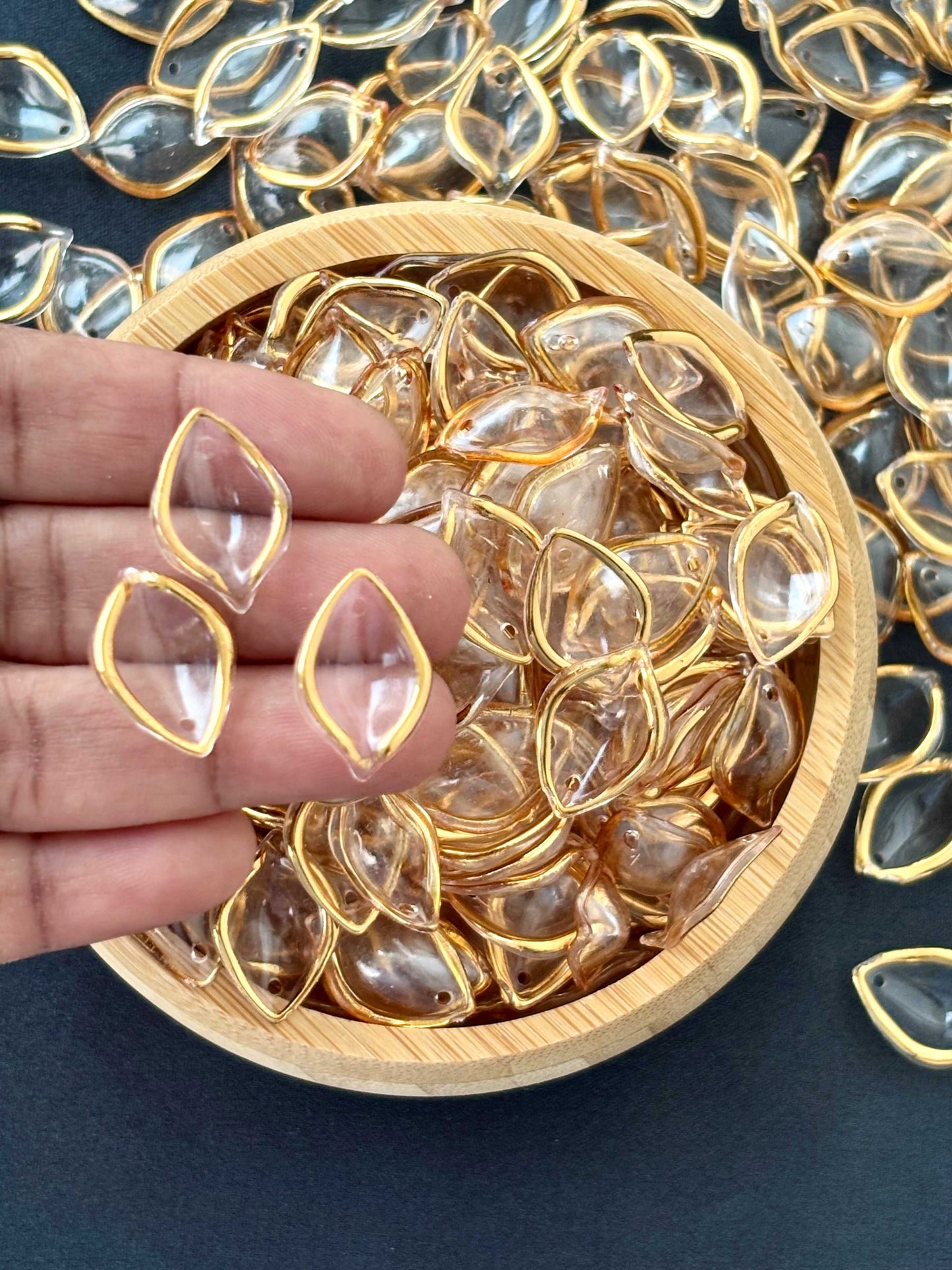 Gold-Rimmed Clear Leaf Acrylic Beads
