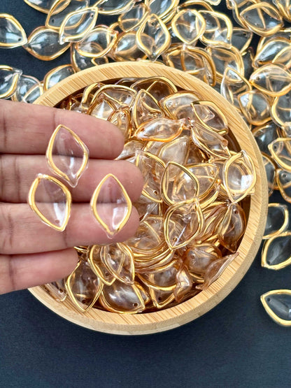 Gold-Rimmed Clear Leaf Acrylic Beads