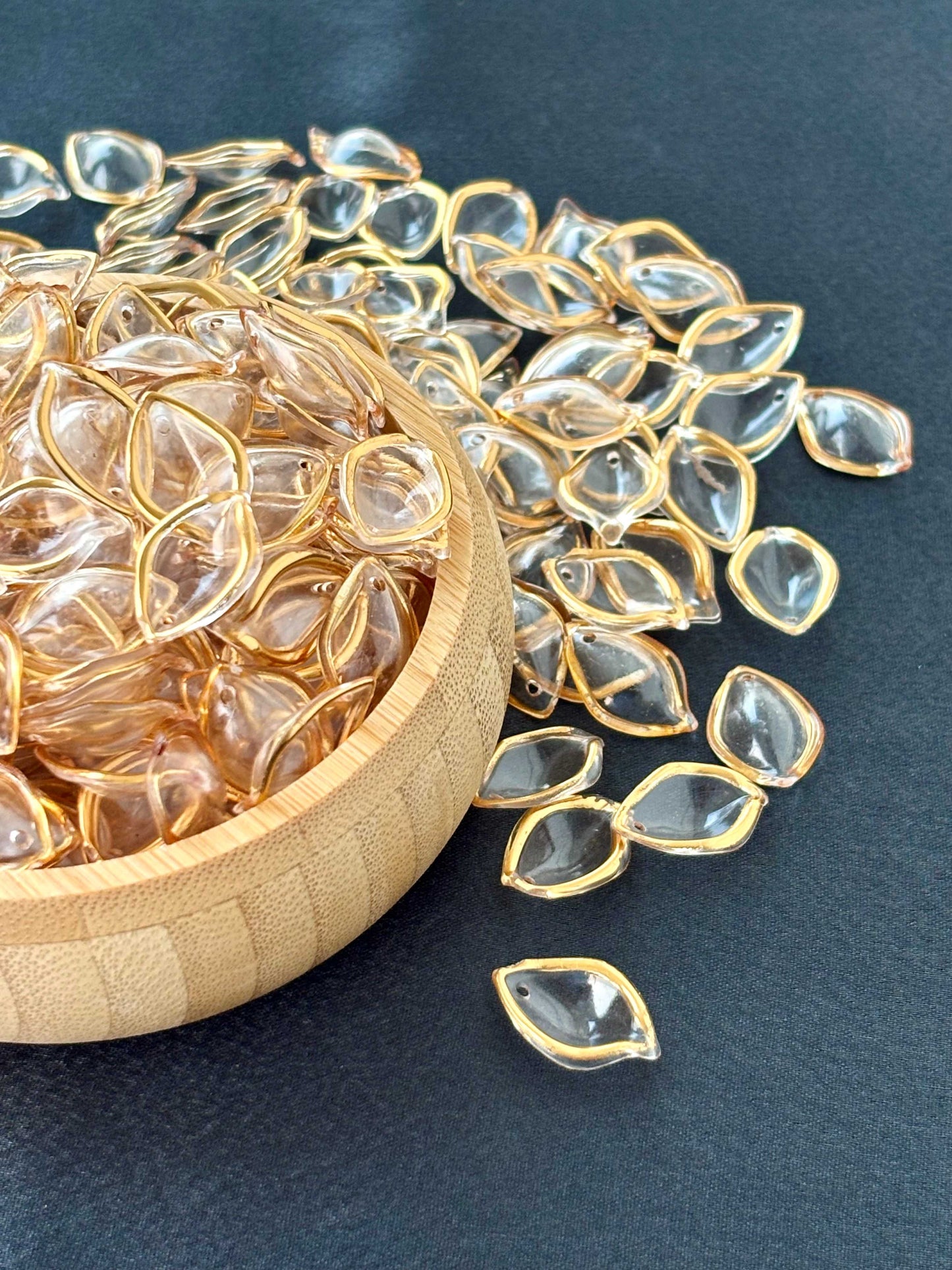 Gold-Rimmed Clear Leaf Acrylic Beads