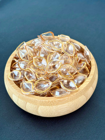 Gold-Rimmed Clear Leaf Acrylic Beads