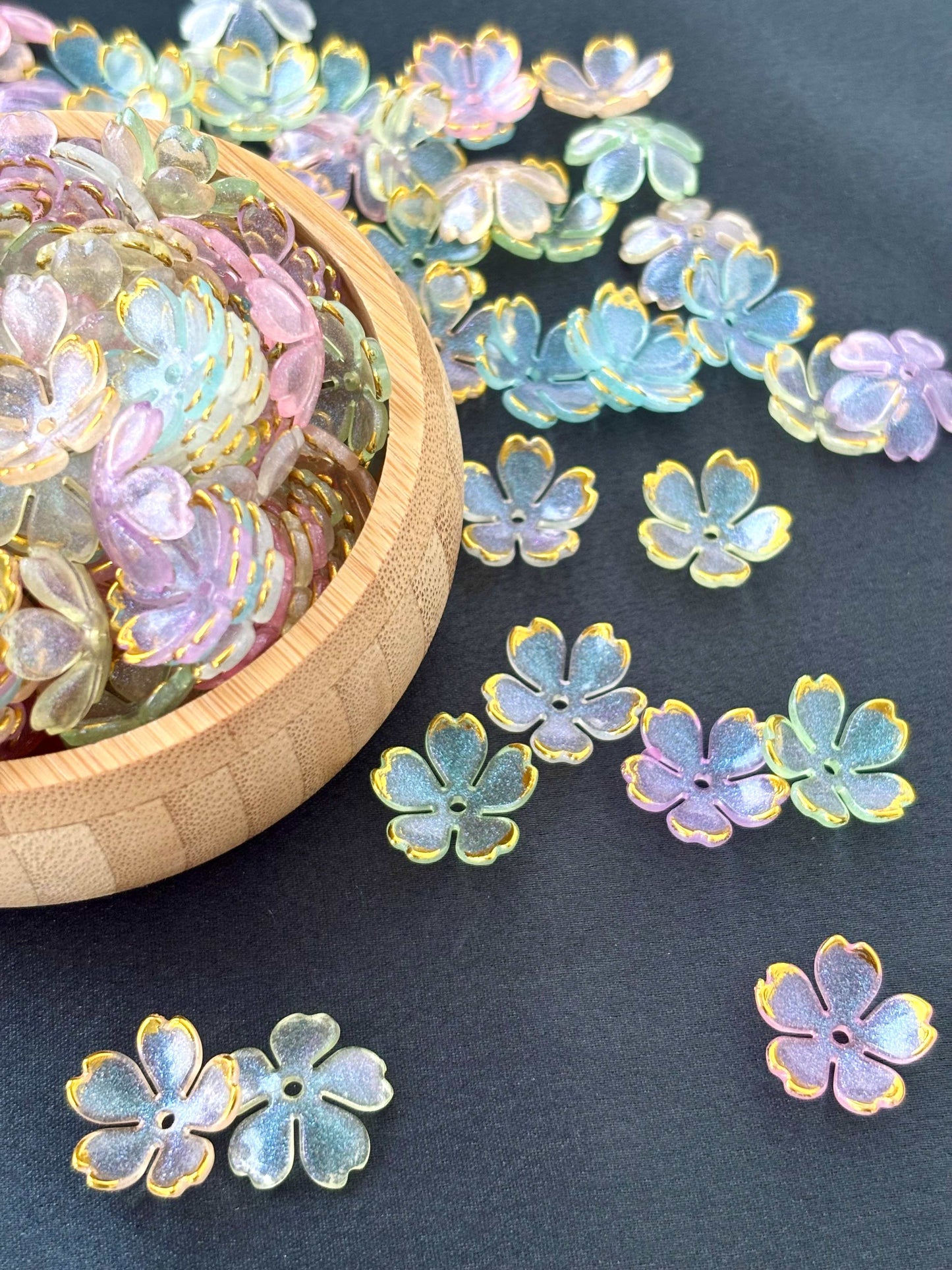 Iridescent Gold-Edged Blossom Beads