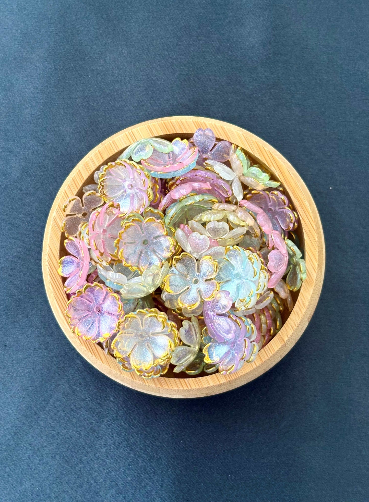 Iridescent Gold-Edged Blossom Beads