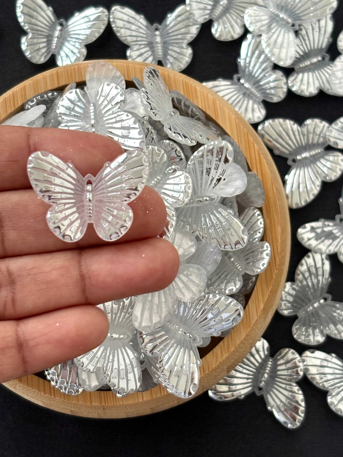Silver-Veined Butterfly Acrylic Beads