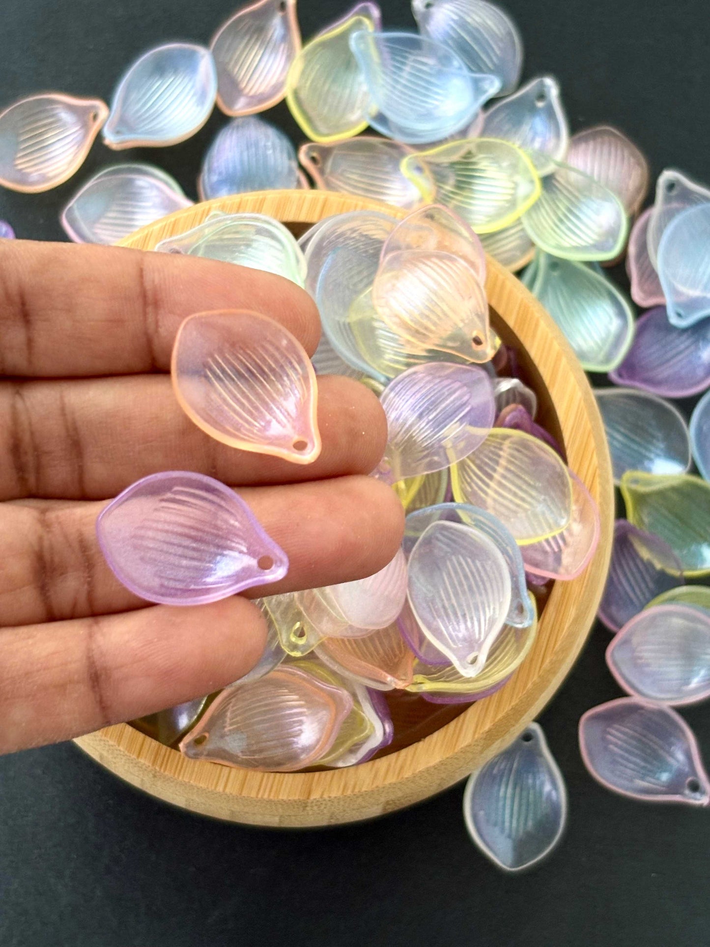 Pastel Ribbed Petal Acrylic Beads