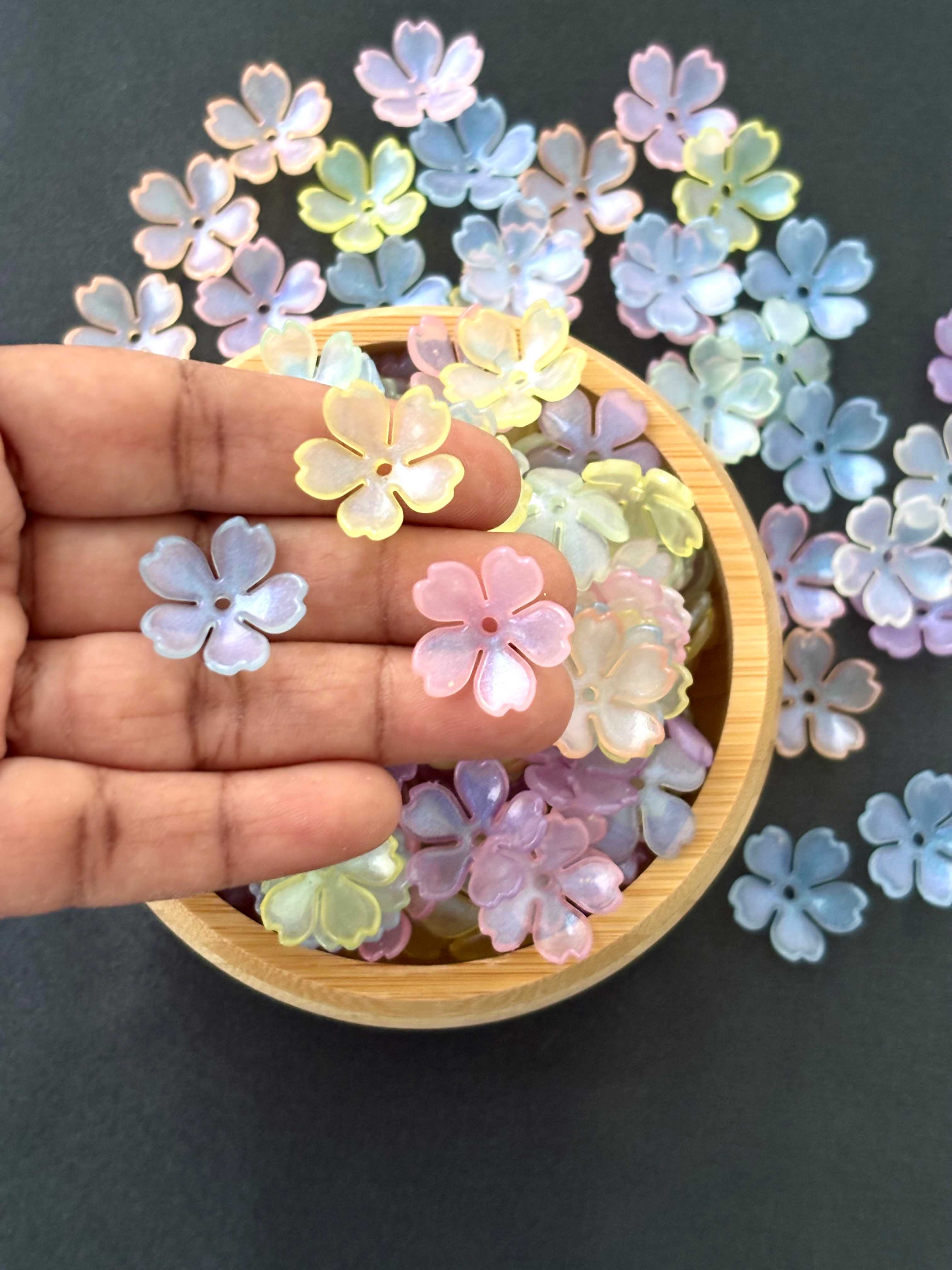 Pastel Iridescent Five-Petal Flower Beads