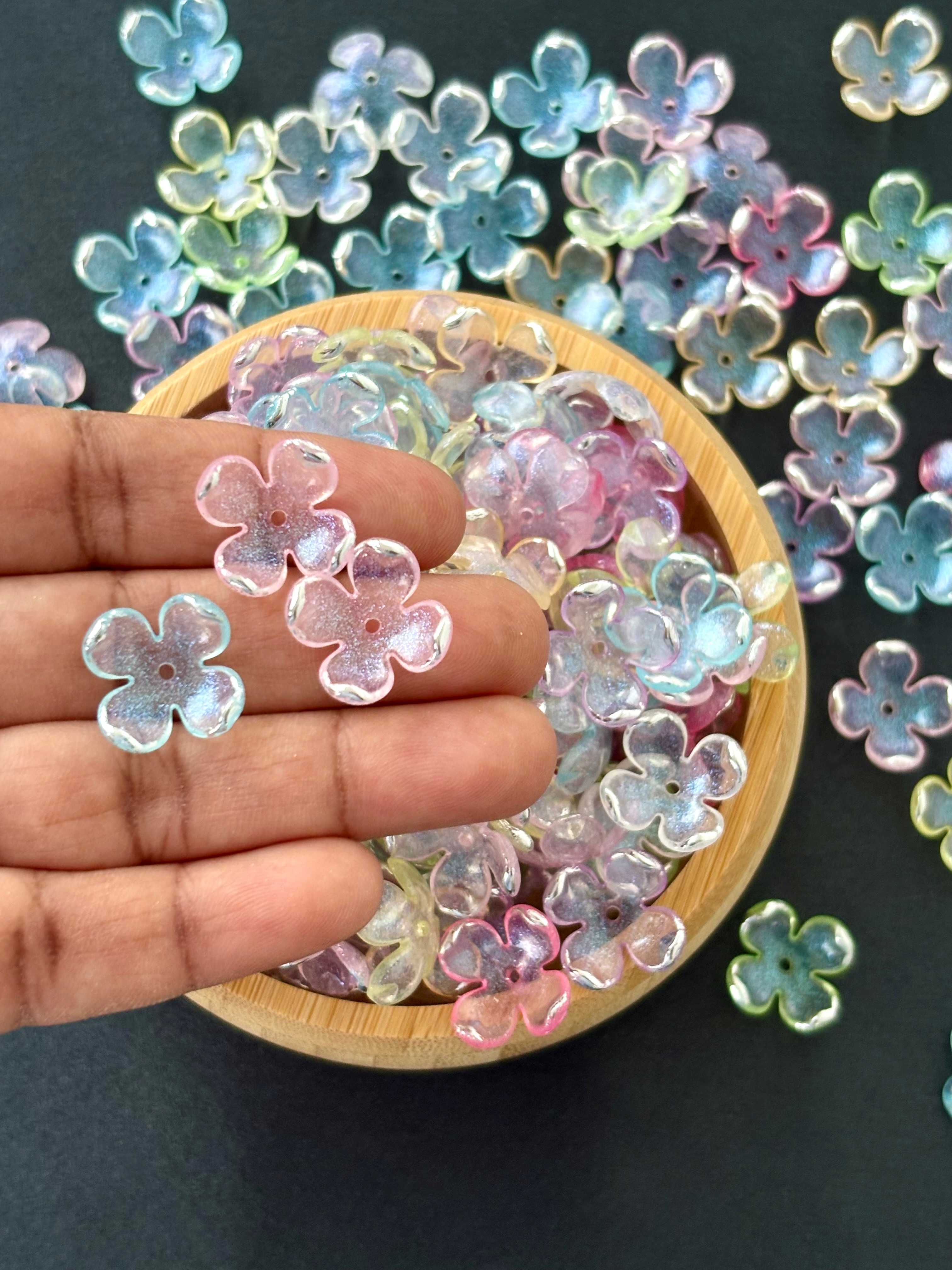Iridescent Silver-Rimmed Four-Petal Beads