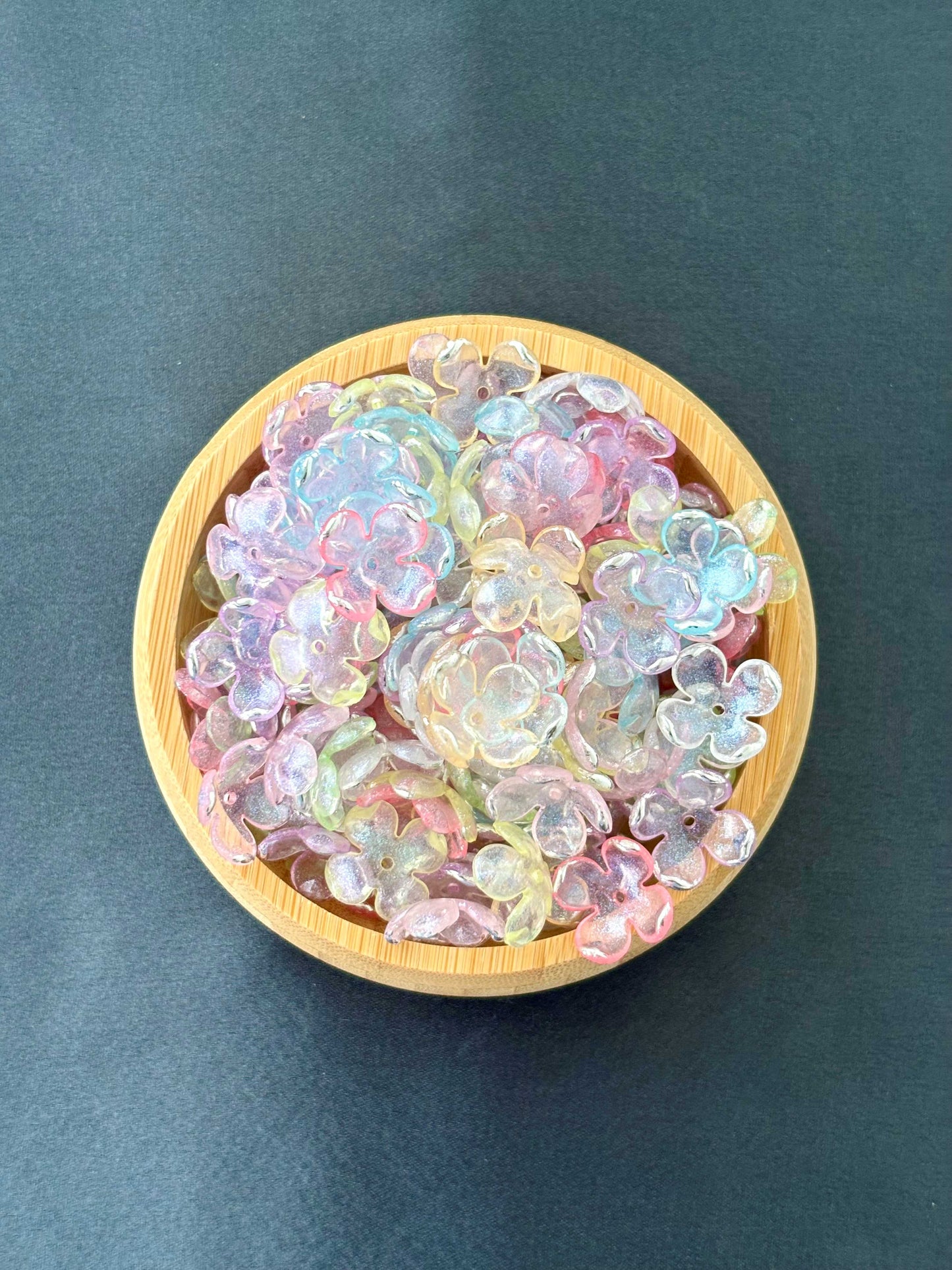 Iridescent Silver-Rimmed Four-Petal Beads