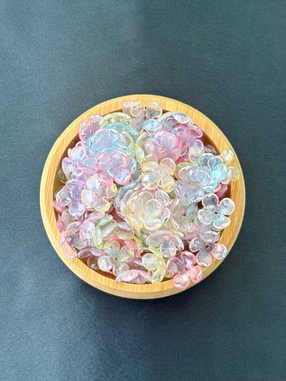 Iridescent Silver-Rimmed Four-Petal Beads