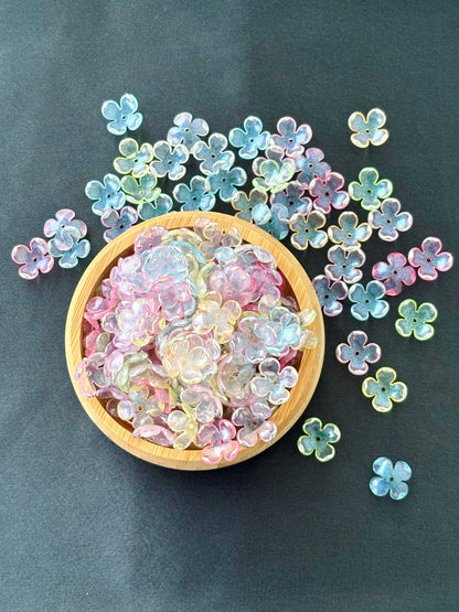 Iridescent Silver-Rimmed Four-Petal Beads