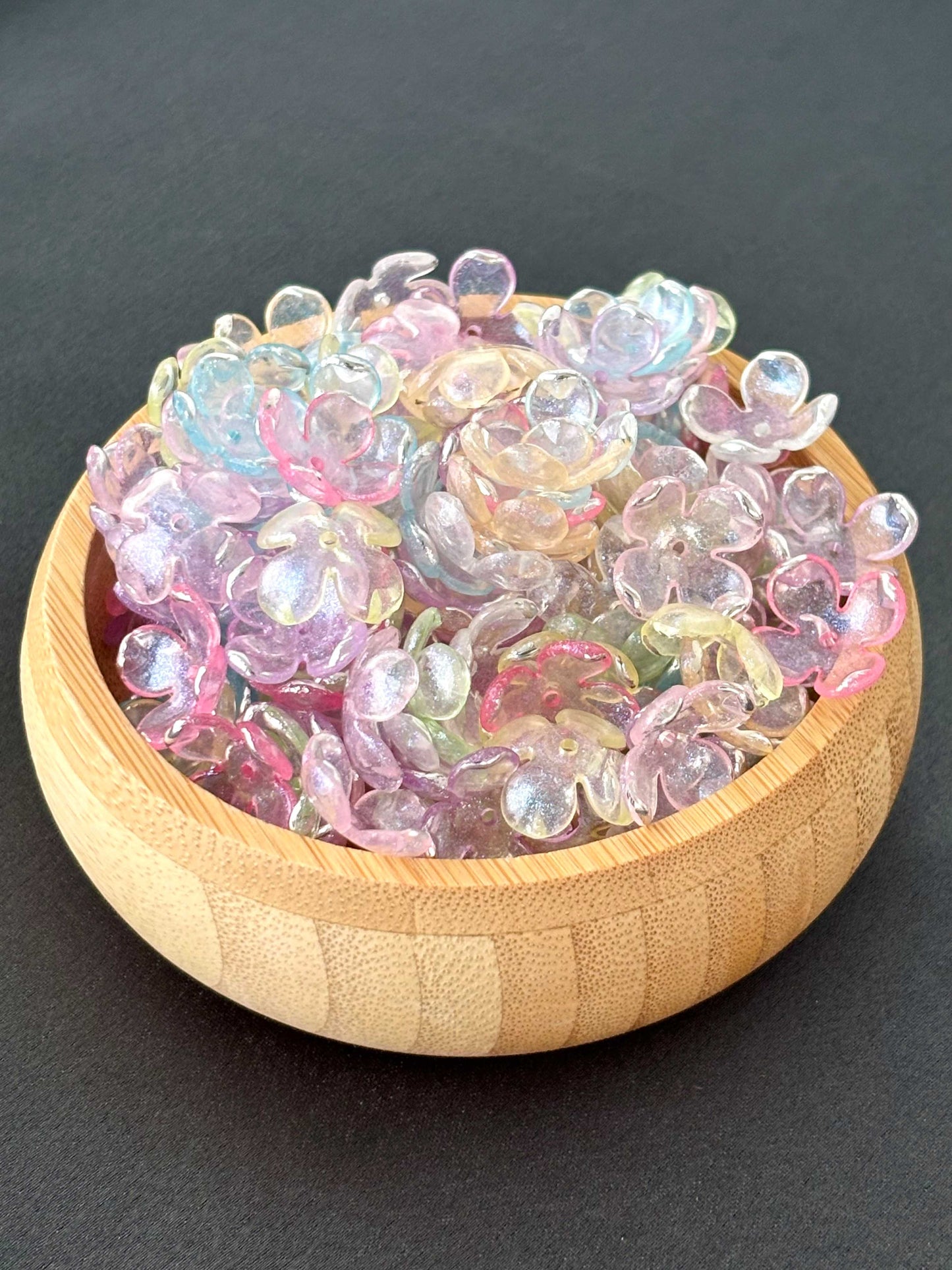 Iridescent Silver-Rimmed Four-Petal Beads
