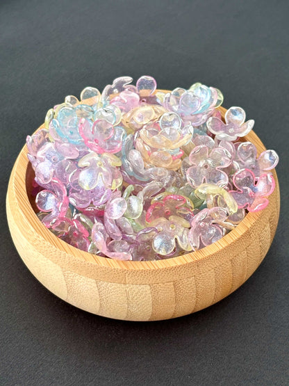 Iridescent Silver-Rimmed Four-Petal Beads