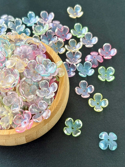 Iridescent Silver-Rimmed Four-Petal Beads