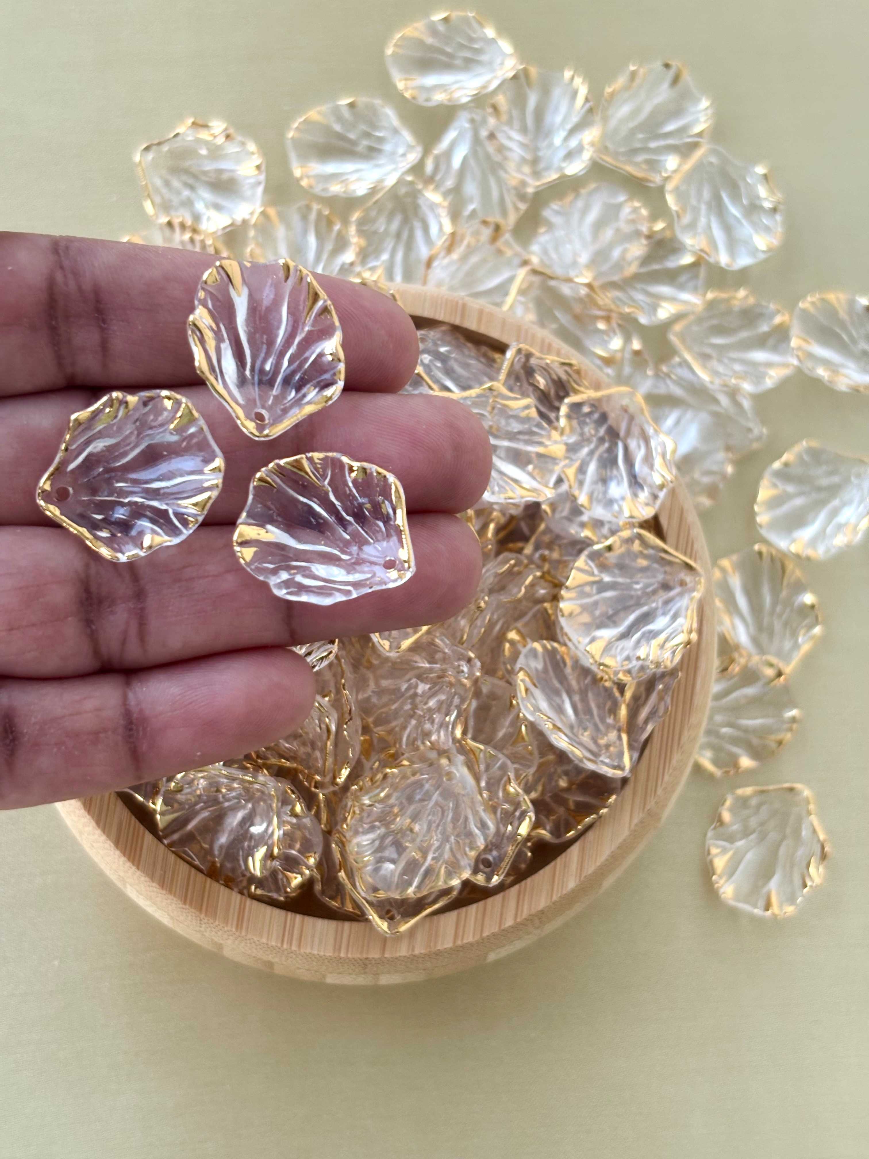 Gold Rimmed Clear Acrylic Petal Beads