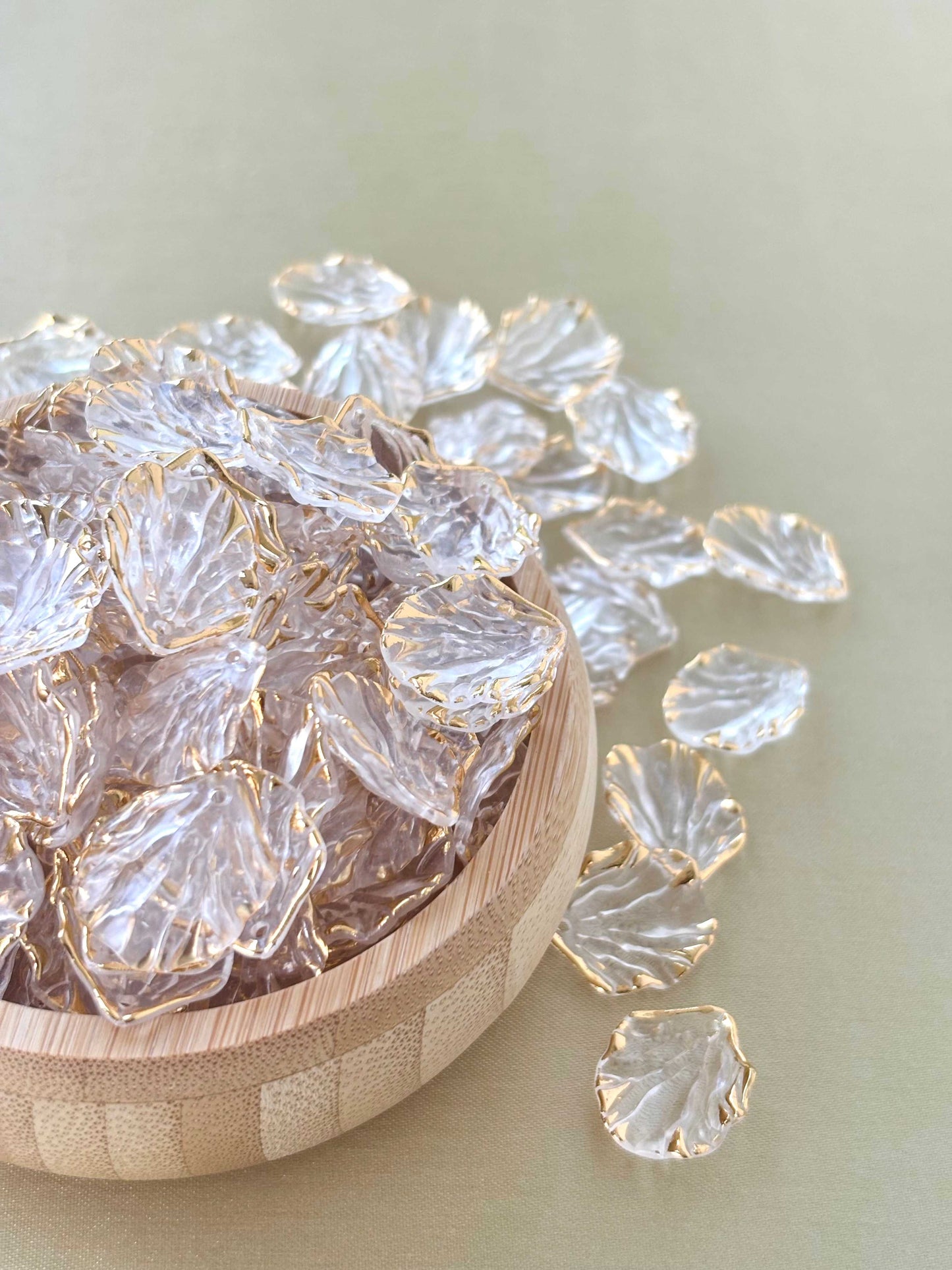 Gold Rimmed Clear Acrylic Petal Beads